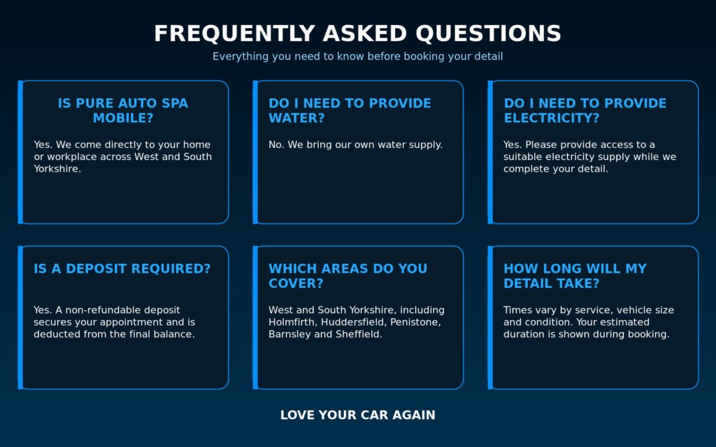 Online Booking – Love Your Car Again pure auto spa frequently asked questions
